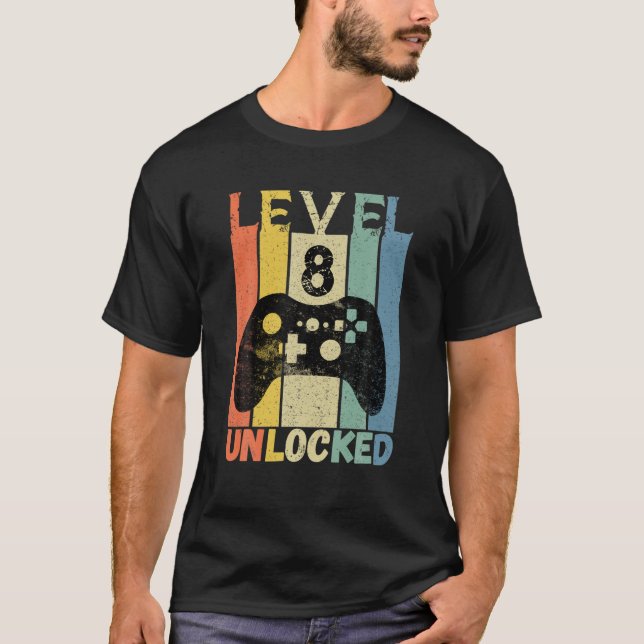 T-shirt 8E Anniversaire Niveau 8 Déverrouillé Jeu Vidéo Ga (Devant)