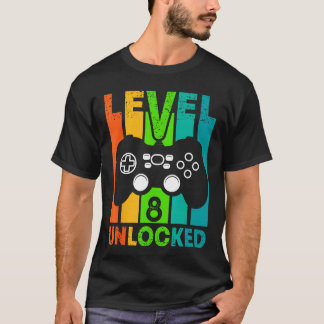 T-shirt 8th Birthday Gamer Boy or Gamer Girl Level 8 Unloc