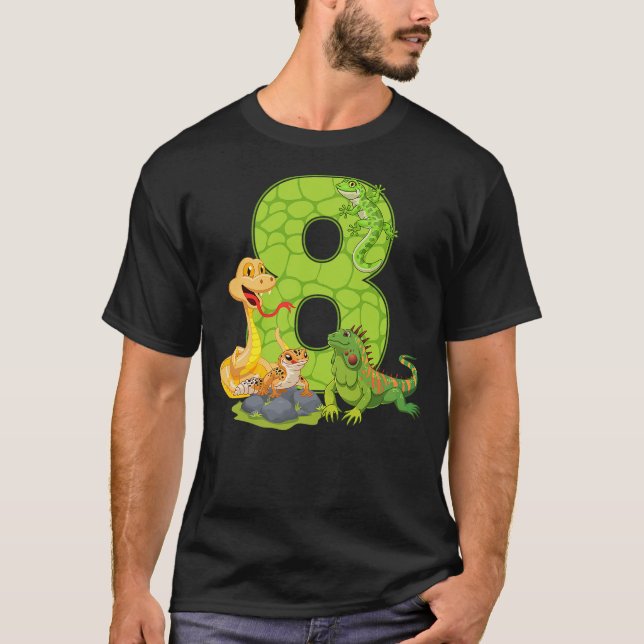 T-shirt 8th Birthday Snake Lizard Reptile 8 Year Old Birth (Devant)