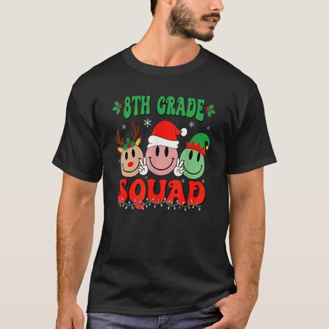 T-shirt 8th Grade Squad Retro Groovy Christmas Teacher Lif (Devant)