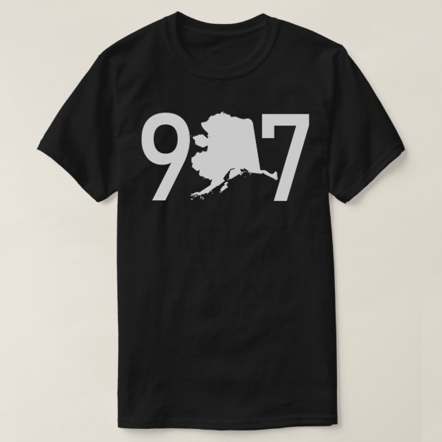 T-shirt 907 Alaska Phone Area Code Map Silhouette (Design devant)