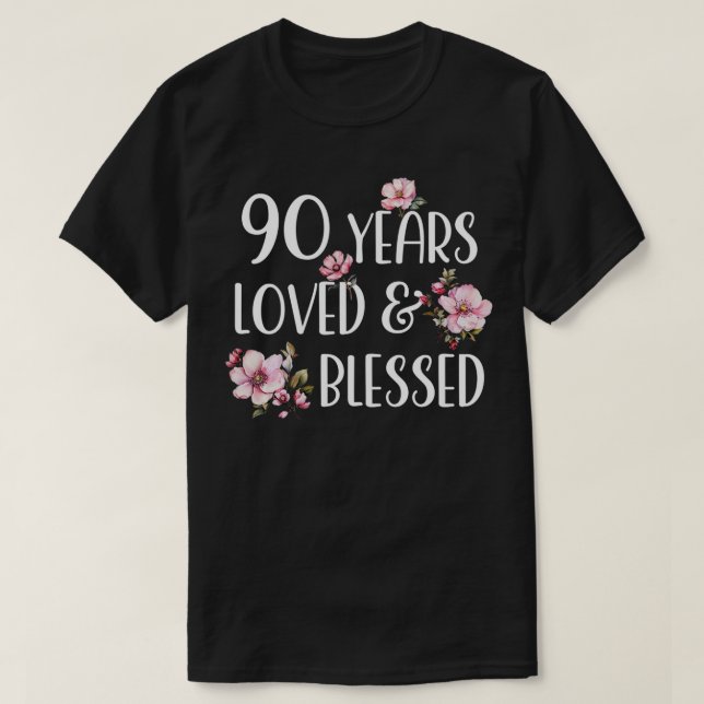 T-shirt 90 Ans de fleurs de cerises aimées 90e anniversair (Design devant)