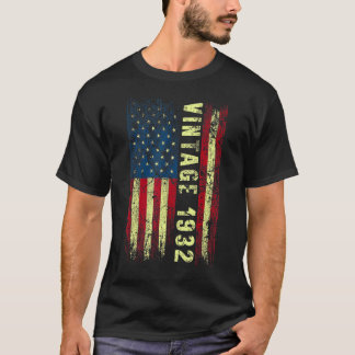 T-shirt 90 ans Vintage 1932 Drapeau américain 90e naissanc