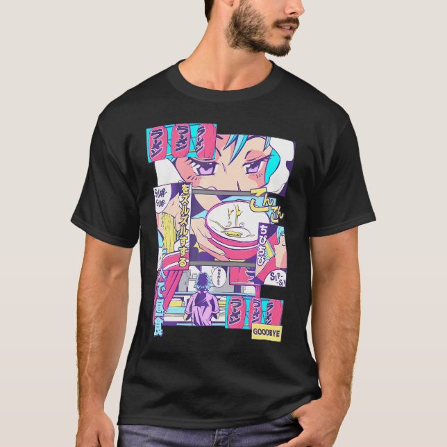 T-shirt 90S Japonaise Kawaii Ramen Anime Manga Girl (Devant)