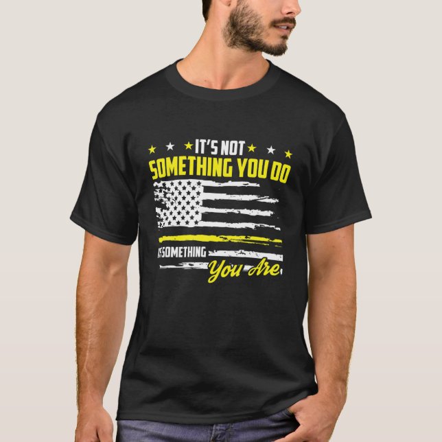 T-shirt 911 American Flag Dispatch-er USA Thin Gold Line O (Devant)