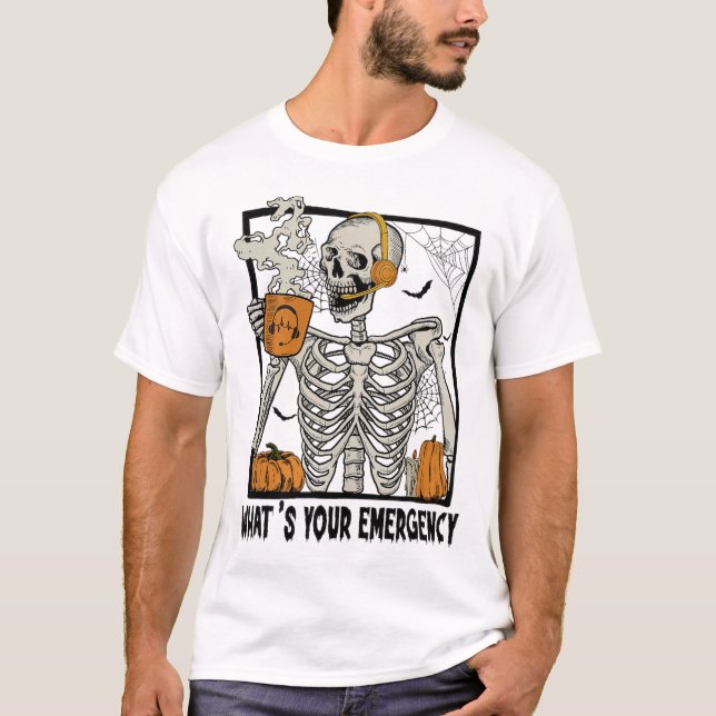 T-shirt 911 Dispatcher Halloween Squelette Quel Émerge (Devant)