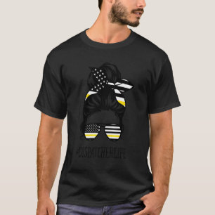 T-shirt 911 Dispatcher Life Messy Bun American Flag Glasse