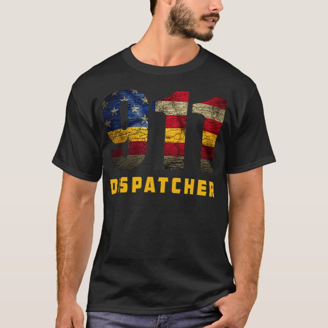 T-shirt 911 Dispatcher Patriotic USA Drapeau mince Gold Li (Devant)