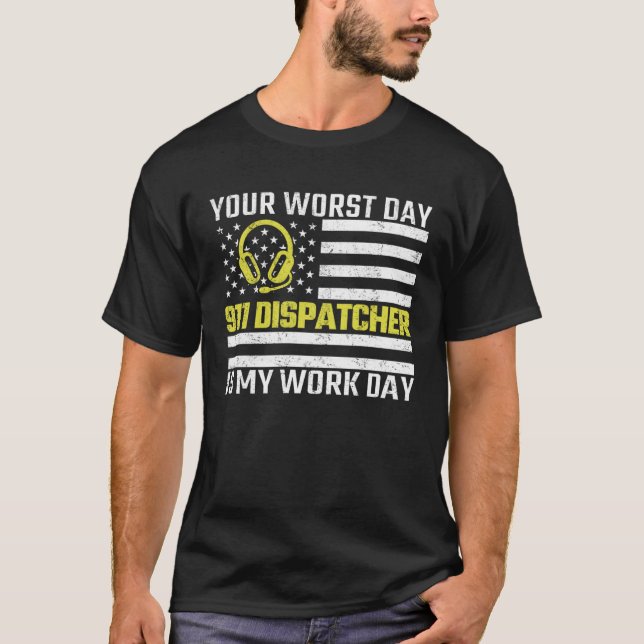 T-shirt 911 Dispatcher US Drapeau mince Gold Line Emergenc (Devant)