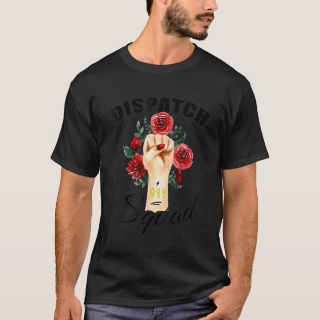 T-shirt 911 Dispatcher Usa Drapeau mince ligne jaune (Devant)