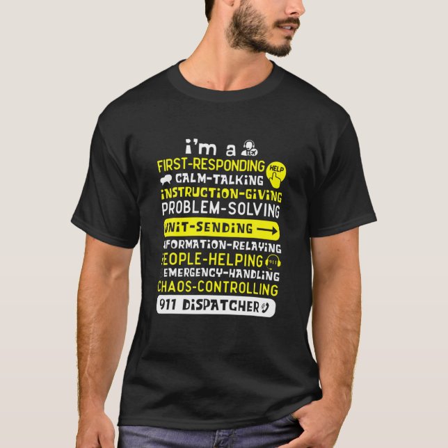 T-shirt 911 Police Emergency Service Dispatcher Thin Yello (Devant)