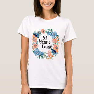 T-shirt 91 Years Loved Maman Grand-mère 91 Years Old 91st