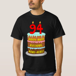 T-shirt 94e anniversaire — Fun Cake & Candles, avec nom pe
