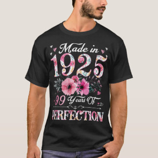 T-shirt 99 Ans Fabriqué En 1925 Floral 99E Anniversaire Ca