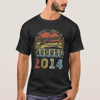T-shirt 9 Ancien Août 2014 Vintage Rétro 9e Anniversaire
