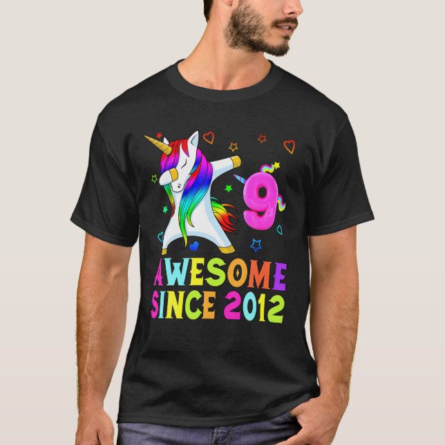 T-shirt 9 Ans, 9E Anniversaire Unicorn Dabbing Awesome (Devant)