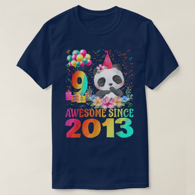 T-shirt 9 Years Old 9th Birthday Panda Awesome Since 2013  (Design devant)
