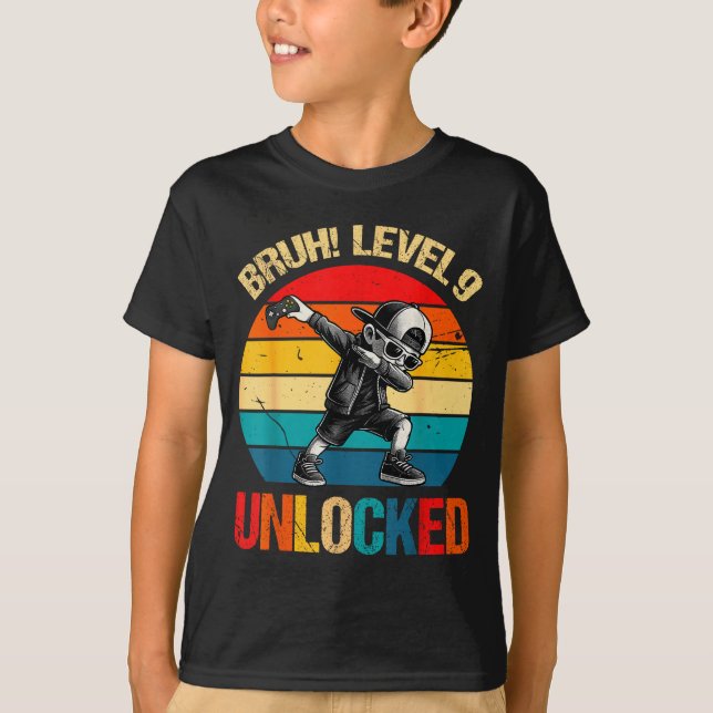 T-shirt 9 Years Old Dabbing Boy Bruh 9th Level Unlocked Bi (Devant)