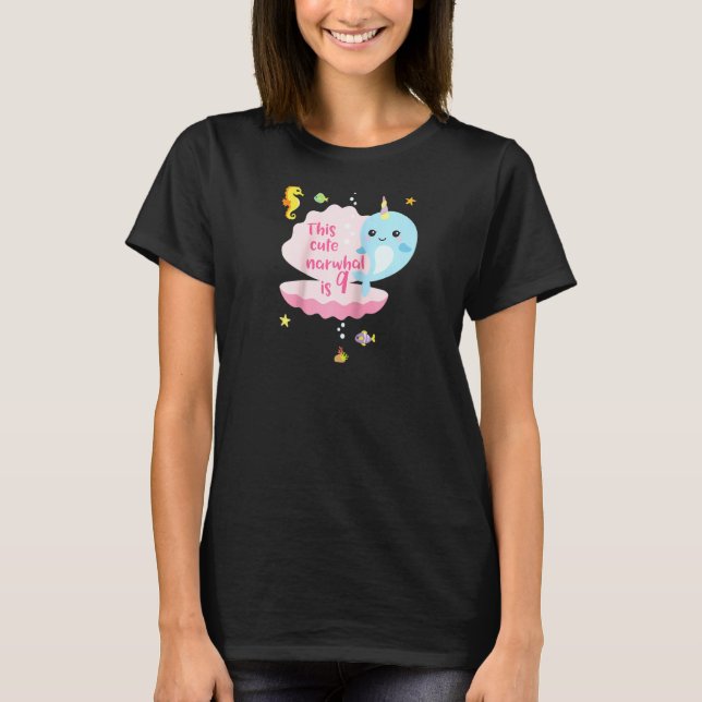T-shirt 9e anniversaire 9 année fille garçon Narwhal Mer U (Devant)