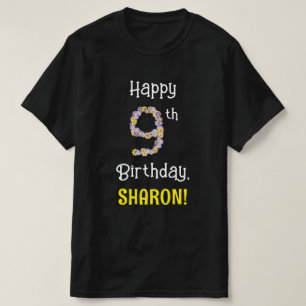 T-shirt 9e anniversaire : Floral Flowers Numéro "9" + Nom