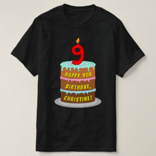 T-shirt 9e anniversaire — Fun Cake & Candle, avec nom pers