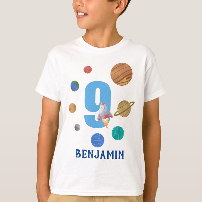 T-shirt 9e anniversaire Planètes du système solaire (Devant)