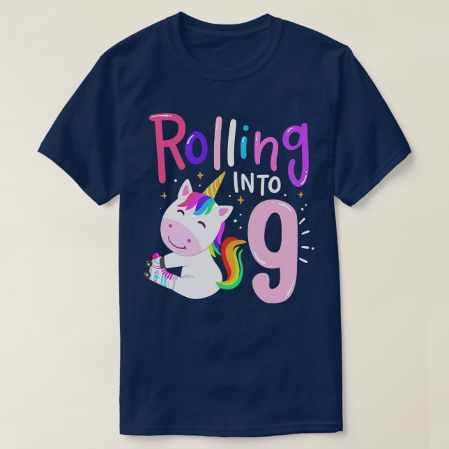 T-shirt 9e anniversaire Roller Skate Unicorn (Design devant)