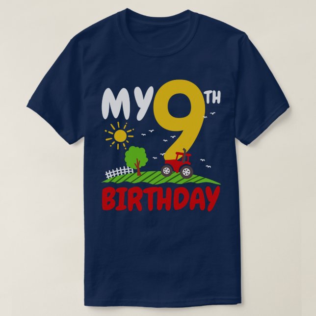 T-shirt 9e anniversaire Tractor Farm Thème (Design devant)