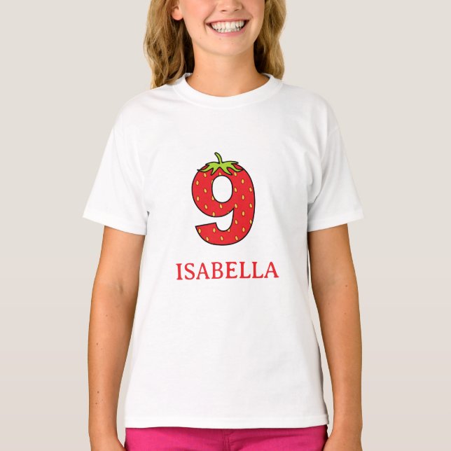 T-shirt 9th Birthday strawberry theme Party  (Devant)