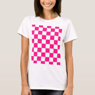 T-shirt à damiers carré chaud rose blanc rétro géométrique
