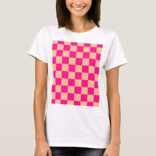 T-shirt à damiers carré pêche rose chaud rétro géométrique