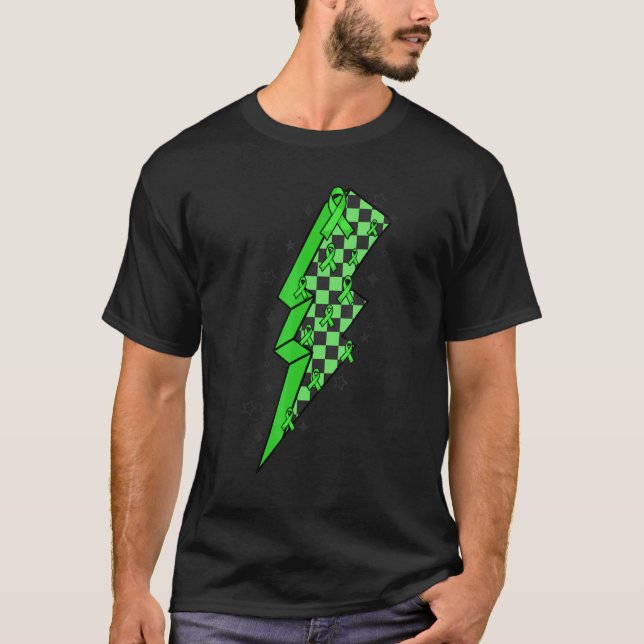 T-shirt à damiers Éclair Vert Ruban Maladie mentale Aw (Devant)
