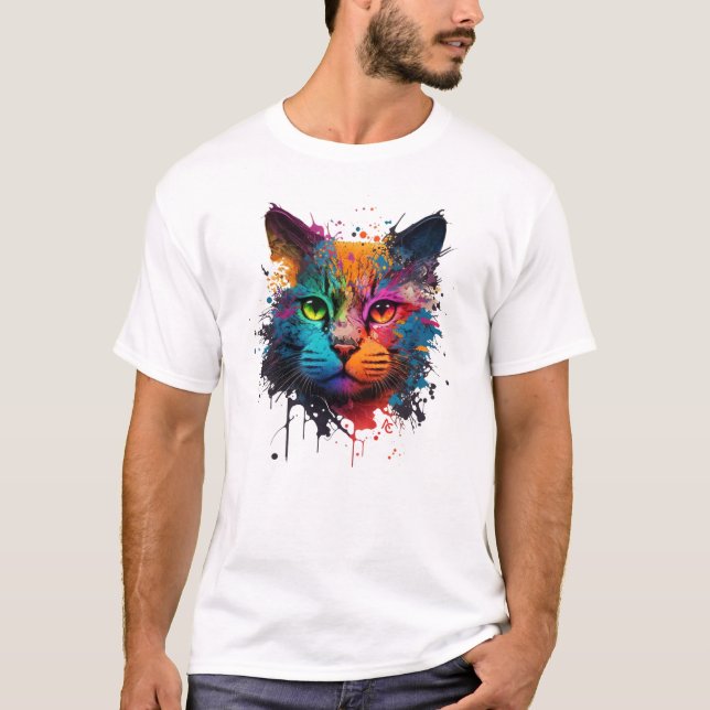 T-Shirt À Encre Néon Cute Chat (Devant)
