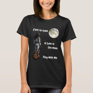 T-shirt  a female astronaut on the moon with a guitar