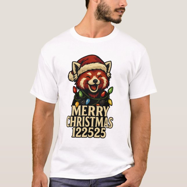 T-shirt A festive red panda Merry Christmas 122525 (Devant)