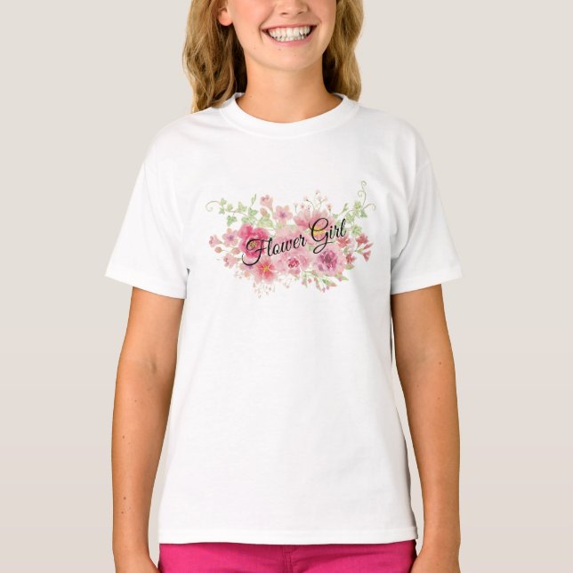 T-shirt à fleurs rose aquarelle (FILLE FLEURIE) (Devant)