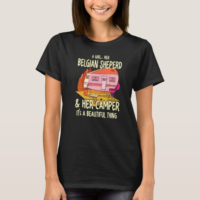 T-shirt A Girl Her Belgian Shepherd et Her Camper Belgian (Devant)