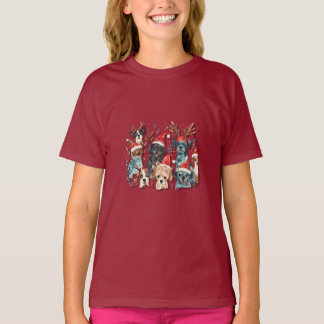 T-shirt à la ligne artistique de chien de Noël | V