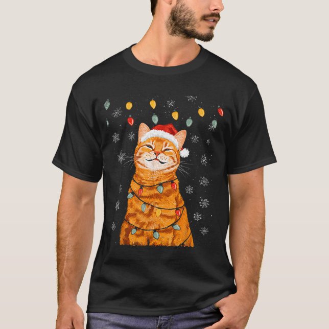 T-shirt A Merry Christmas Lights Snowflake Ginger Cat Oran (Devant)