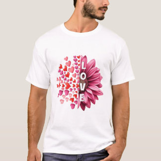 T-shirt À moitié cœurs à moitié floraison d'amour