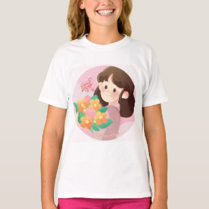 T-shirt à motif de petite fille aux fleurs mignon