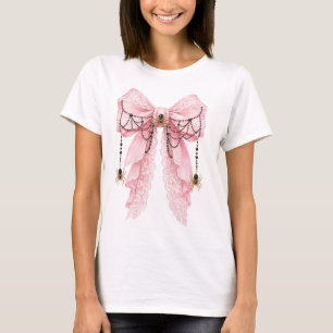 T-shirt à noeud papillon araignée coquette rose