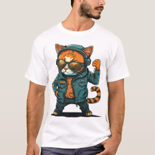 T-Shirt à personnage de chat vectoriel 