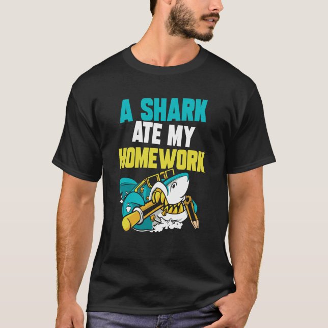 T-shirt A Shark Ate My Homework Sharks Teeth Animal (Devant)