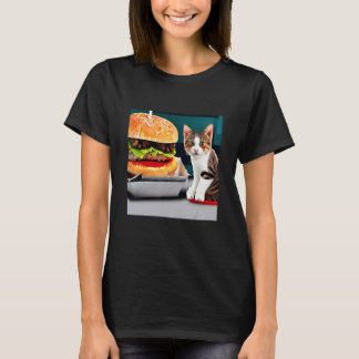 T-shirt A Two Paw Feast Adorable Kitten Cat Kitty Burger D