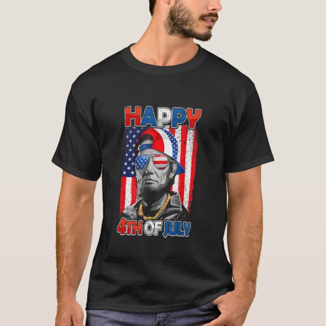 T-shirt Abe Lincoln Beard Lunettes de soleil Drapeau Améri (Devant)