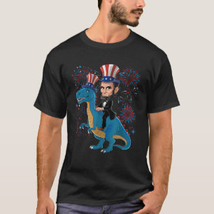 T-shirt Abe Lincoln équitation Un Dinosaur Drôle 4 juillet