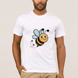 T-shirt Abeille de dessin animé souriante avec des fleurs