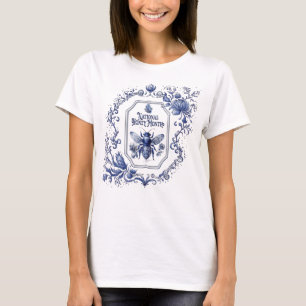 T-shirt Abeille et fleurs de miel bleu Delft