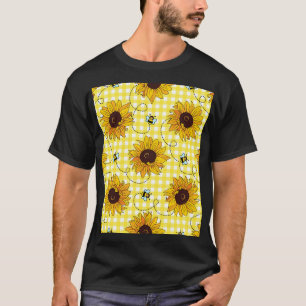 T-shirt Abeilles, tournesols, à damiers, motif vintage.